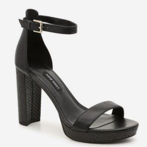 Nine West Dempsey Ankle Strap Dress Sandals, Black Leather, 4M US